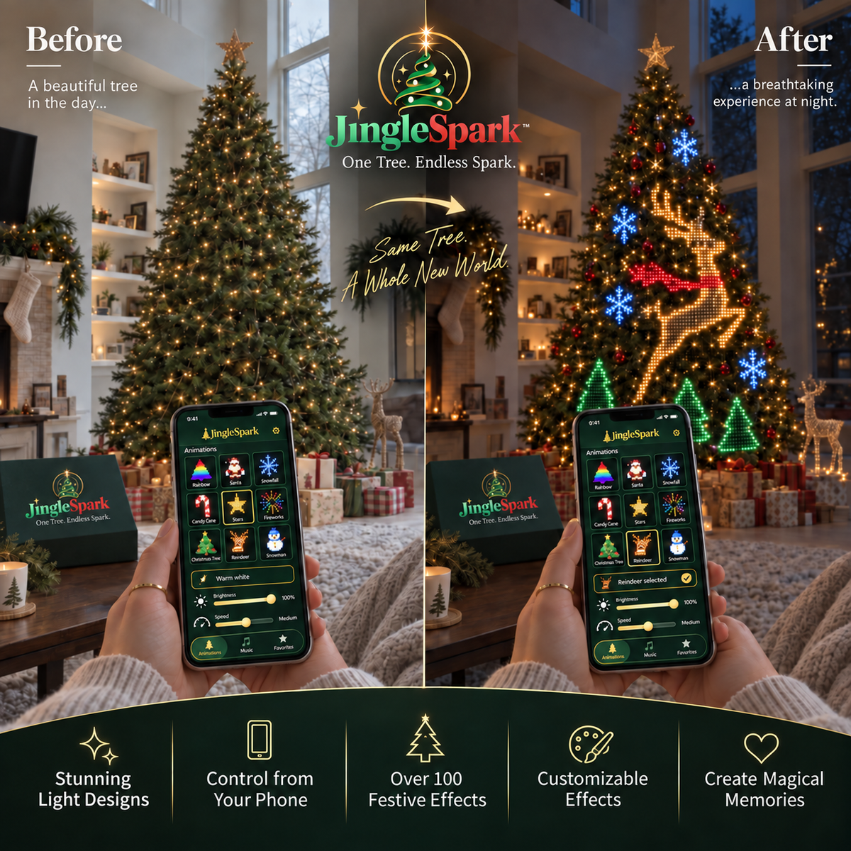 Hovela JingleSpark™ Smart RGBIC Christmas Tree Lights