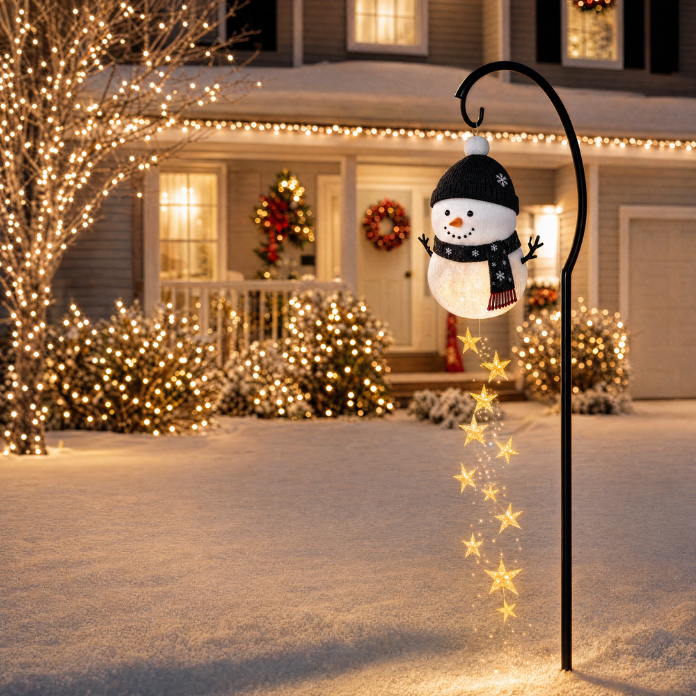 A glowing snowman in any window.